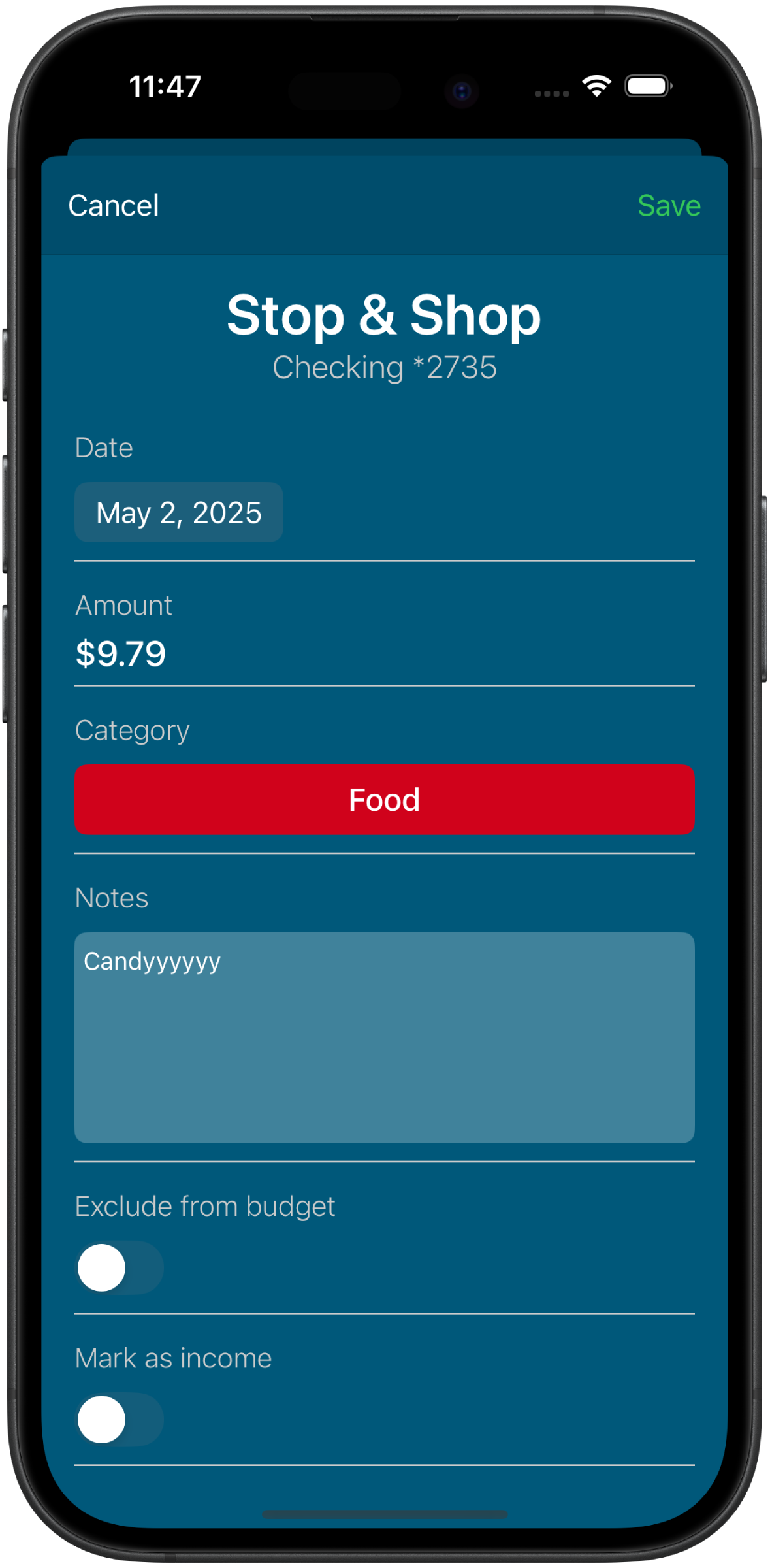 Transaction Detail Screenshot
