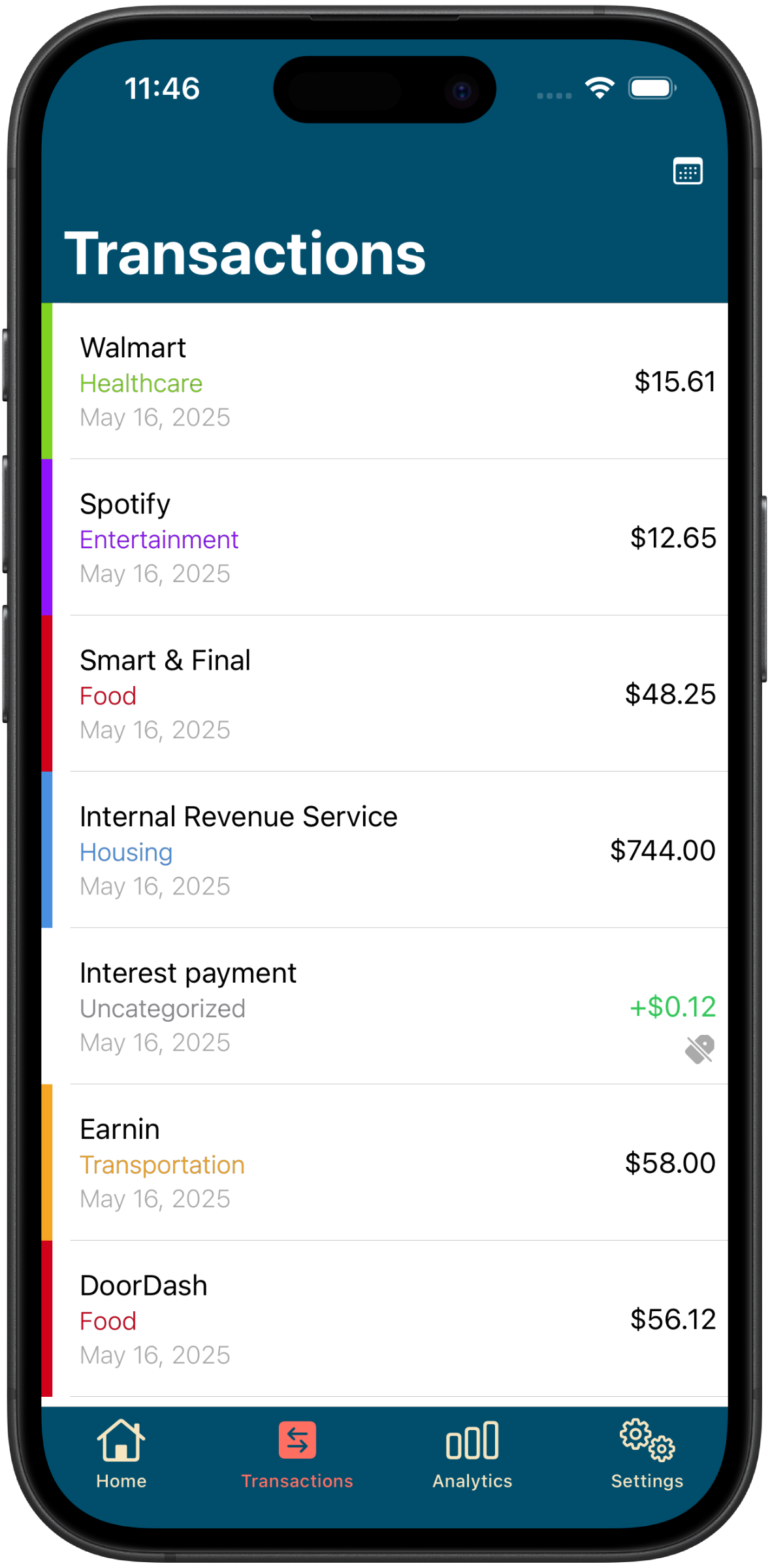 Transactions Screenshot